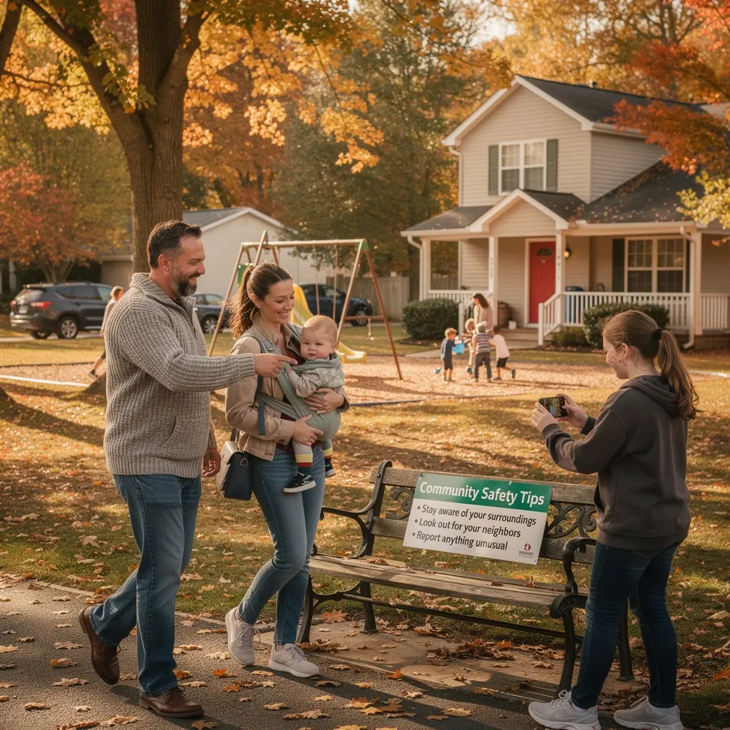 Mapa przedstawiająca różne dzielnice z oznaczeniami poziomu bezpieczeństwa.