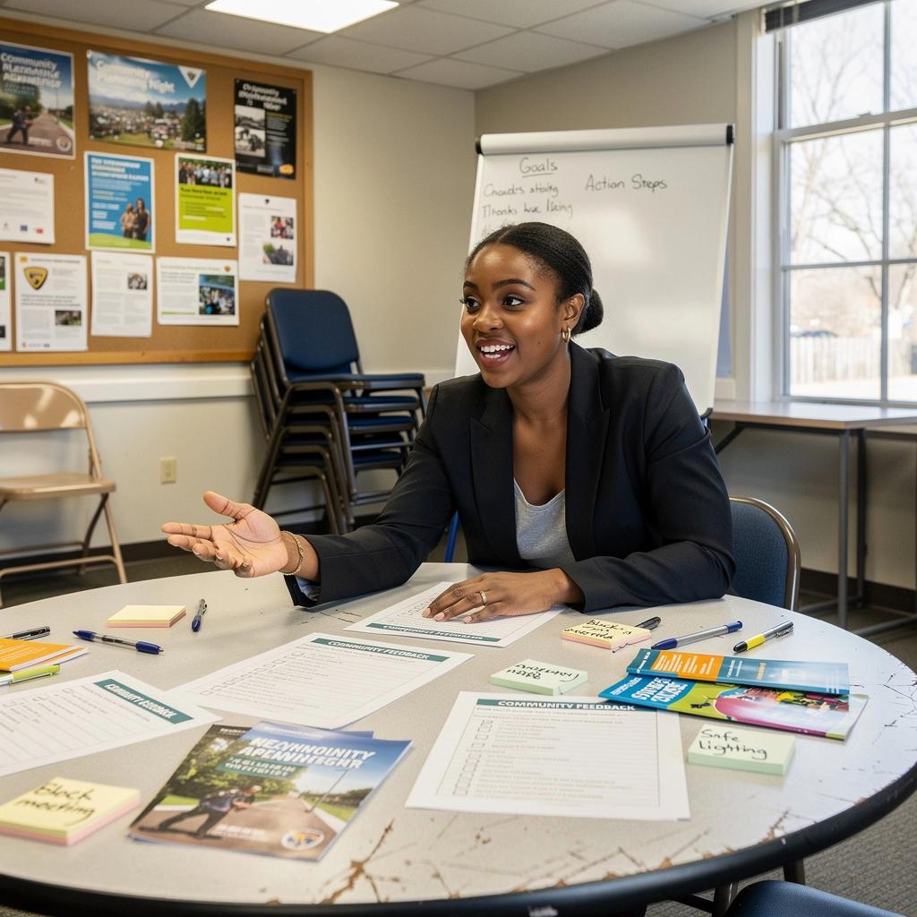 Fotografia sąsiedztwa z dobrze utrzymanymi chodnikami i zielonymi przestrzeniami.